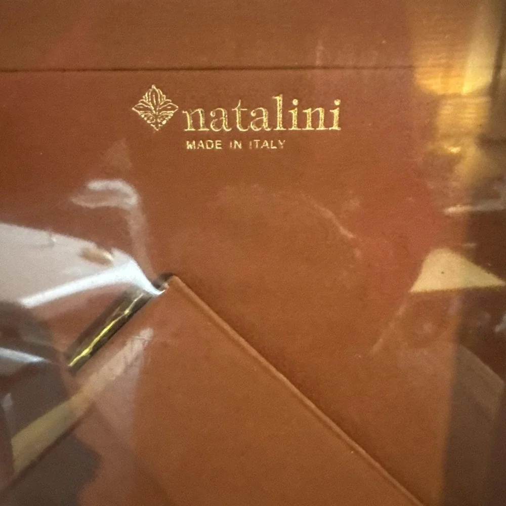 Vintage Natalini Italy 8 X 10 Inlaid Green and Gold Frame Pink Felt Back NWT